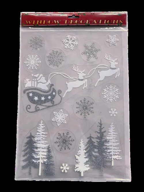 Moderne au jardin：Stickers flocons de neige blancs scintillants x16 - 29,5 x 40 cm