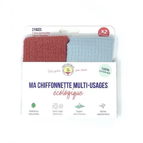 Idéal pour l’extérieur:Chiffonnettes réutilisables bio coloris bleu et rouge Anotherway - lot de 2 – 24 x 24 cm