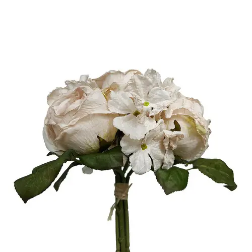 Fonctionnel au jardin:Bouquet de roses blanc en papier aspect fleur séchée Naturalys - 30 cm