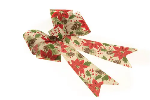Équipement au jardin：Nœud en PVC aspect jute avec motif poinsettias rouge - 22,9 x 39 cm