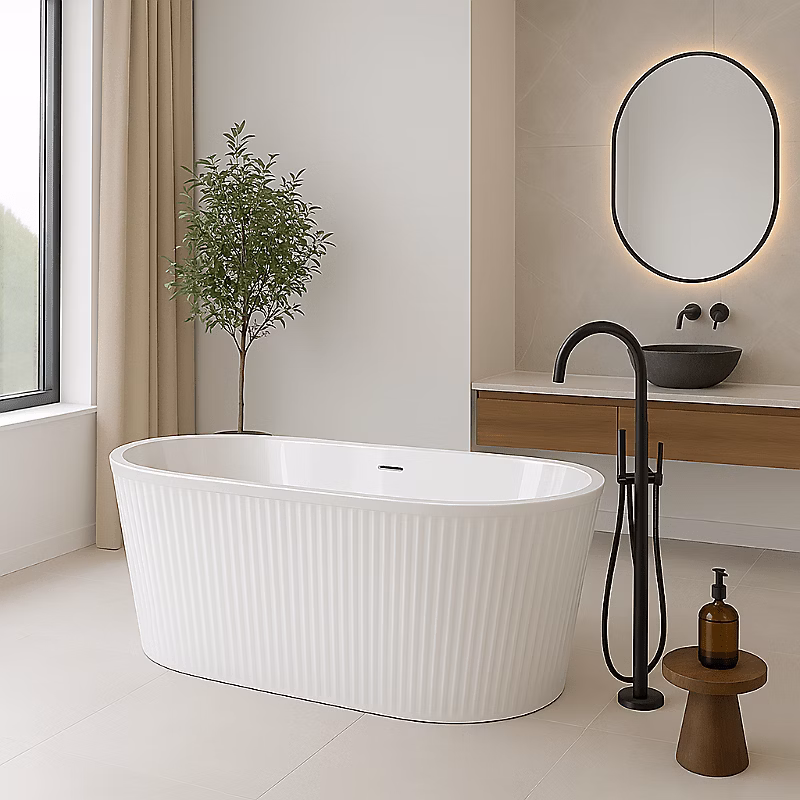 Baignoire îlot cannelee design ovale CORBIN blanche 150 cm | Baignoire