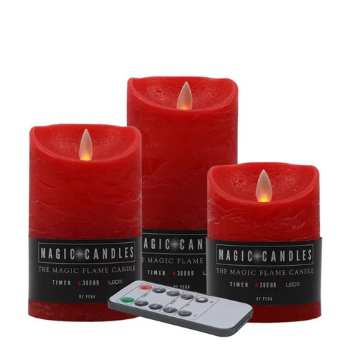 Extérieur fonctionnel：Bougies rouges à piles avec télécommande Magic Flame - 3 pièces