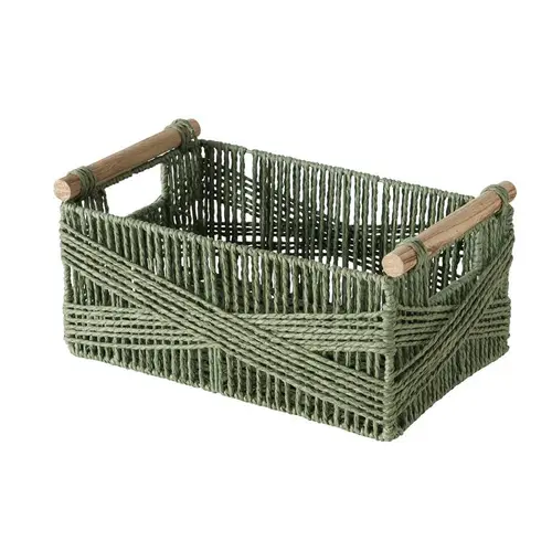 Pour tous les jours：Panier en papier recyclé vert et bambou Cesto moyen modèle - 34 x 20 x 16 cm