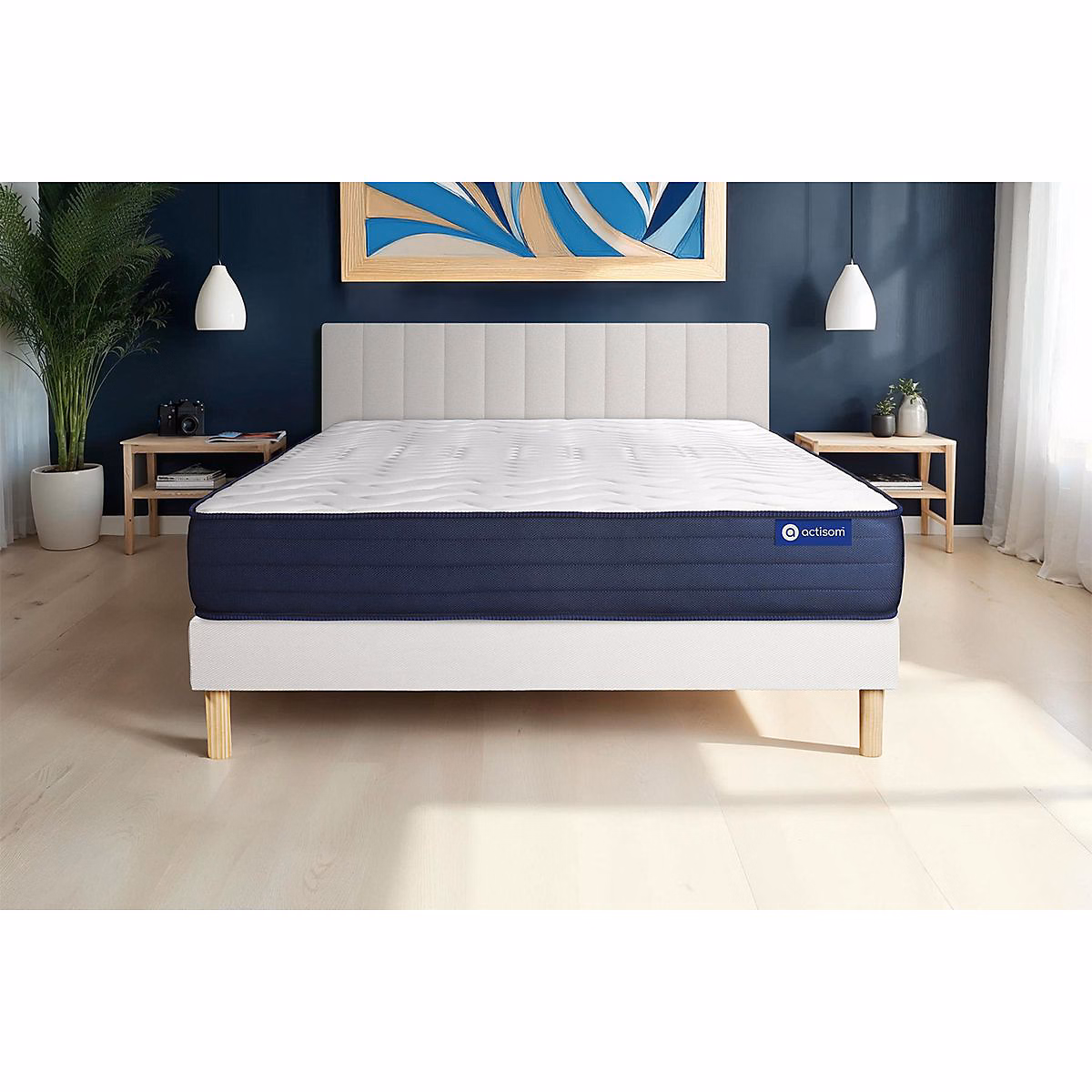 Ensemble – Matelas Hybride 22cm d'épaisseur, 5 zones de confort, Confort très ferme, Sommier tapissier en kit