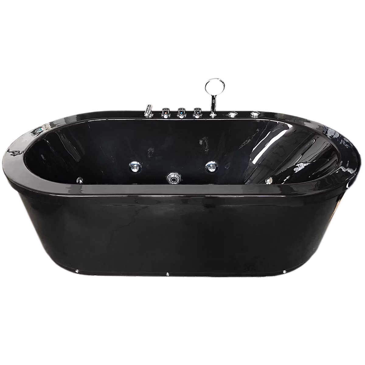 Baignoire ilôt ovale hydromassage noir 185 × 95cm 10 jets Berry