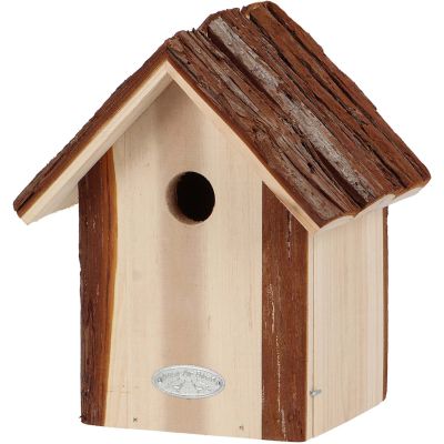 Nichoir pour oiseaux avec toît en écorce (Mésange bleue)