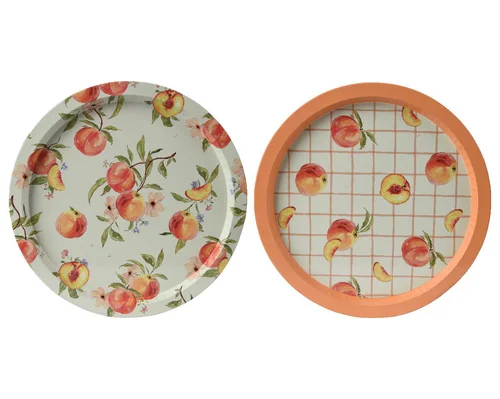 Esprit végétal：Plateau décoratif à motif de pêche orange - Ø 32 x H 1,5 cm