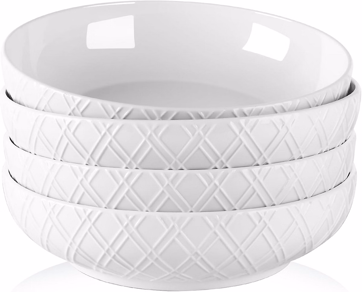 Vaisselle – Bols à pâtes 1200ml en porcelaine avec design carreaux