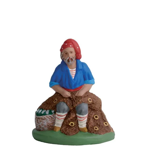 Pour votre quotidien：Santon pour crèche pêcheur au filet bleu - 7 cm