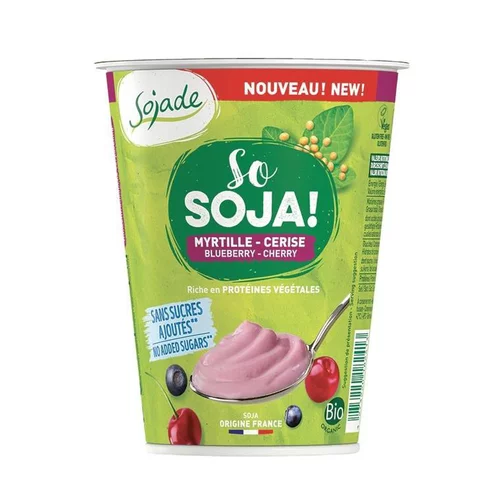 Pour un extérieur accueillant：Spécialité végétale bio à la myrtille et à la cerise sans sucres ajoutés So Soja Sojade - 400 g