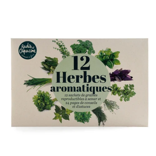 Pratique dehors：Coffret de 12 sachets de graines d’aromates à semer Radis & Capucine