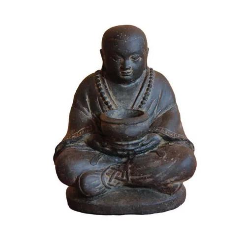Solution simple：Statue de jardin Moine assis avec pot pour bougie H 20 cm