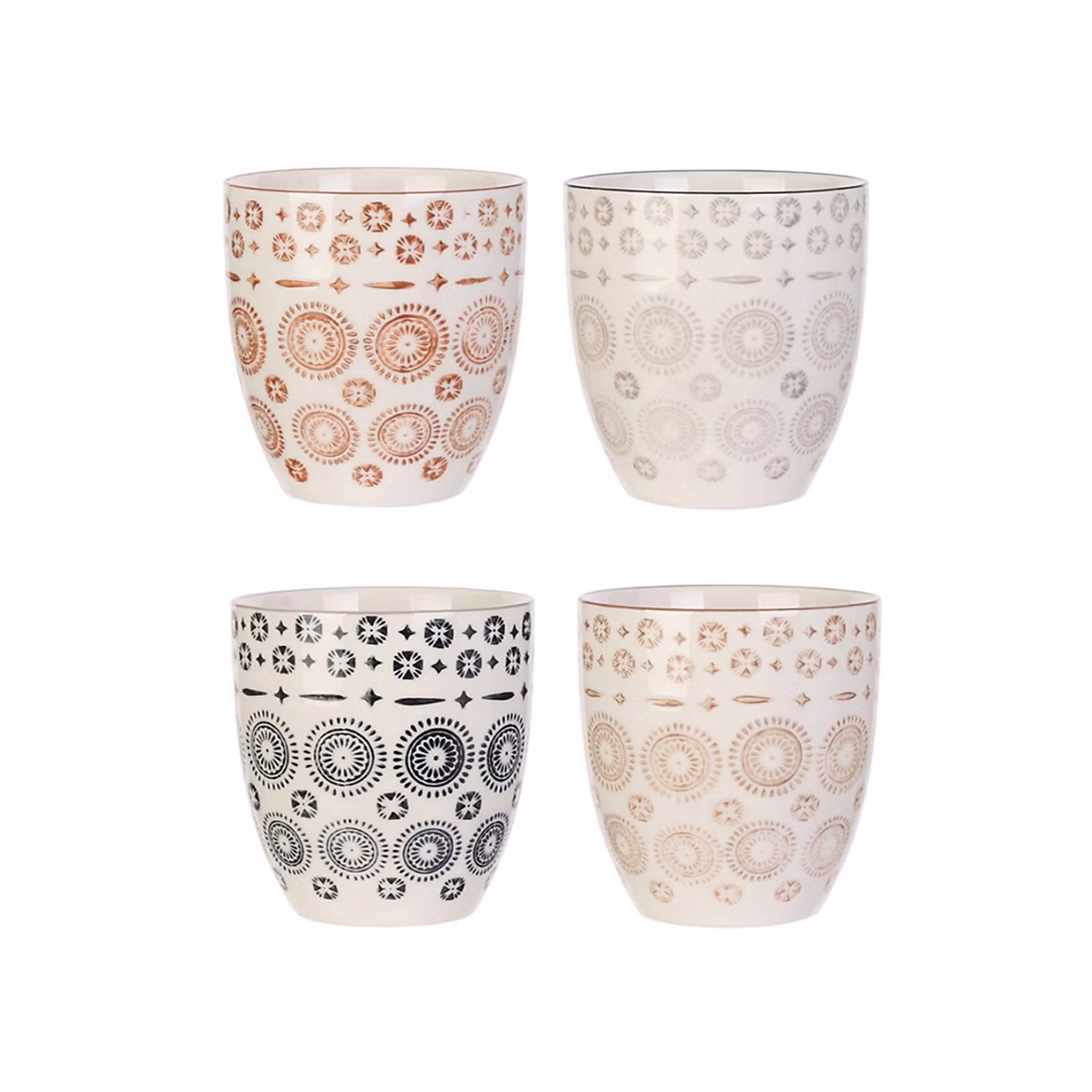 4 Mugs design ethnique Mirage – 250 ml, Blanc