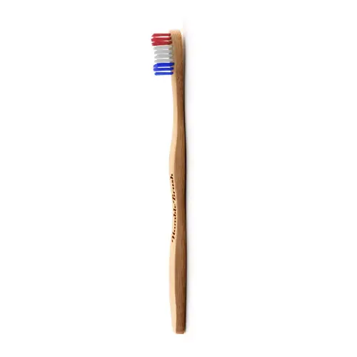 Facile à intégrer à l’extérieur：Brosse à dents pour adulte en bambou souple coloris bleu blanc rouge