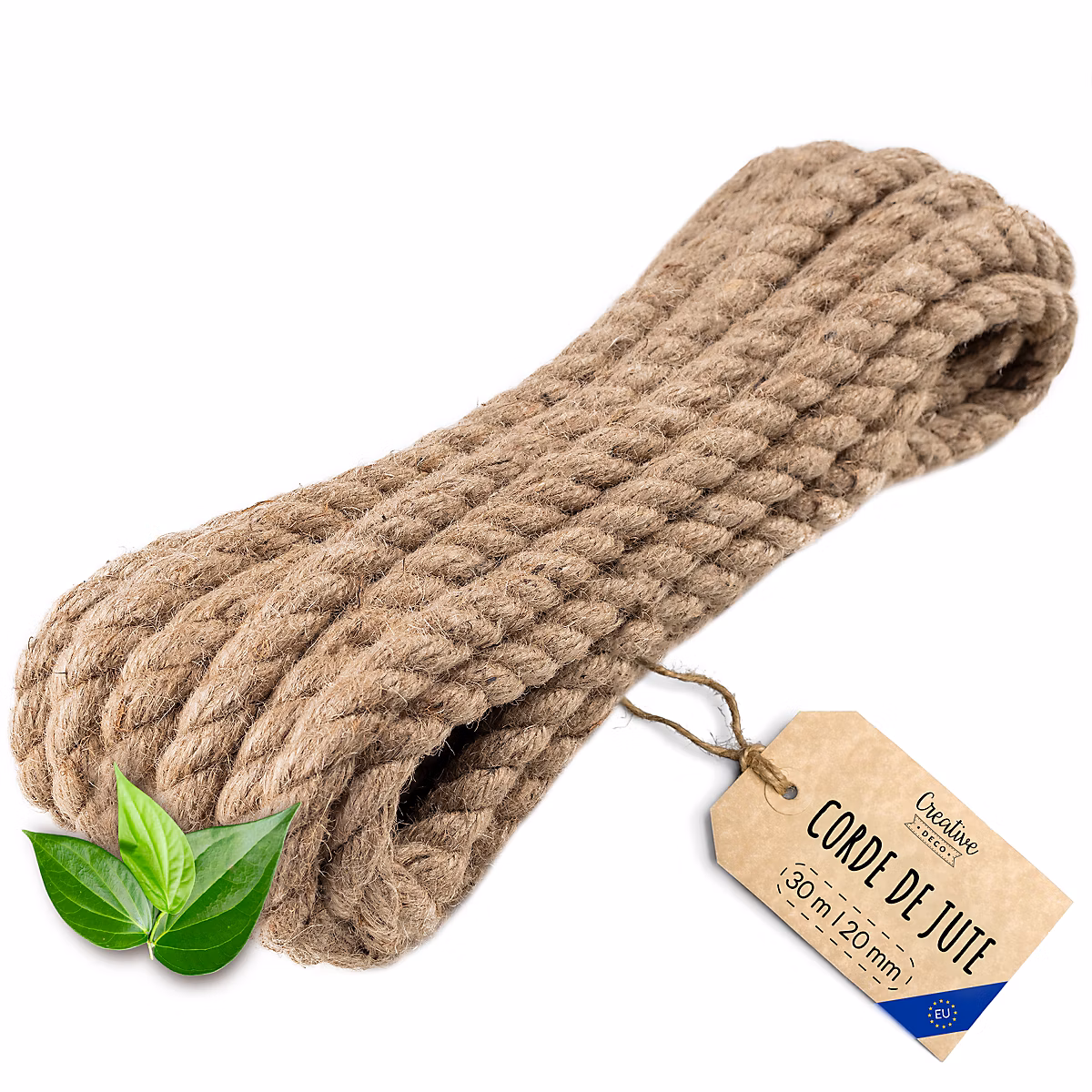 Creative Deco 30m Corde de Jute Epaisseur 20mm – Personnalisation Possible Tous les 5m, Corde Solide, Torsadé Fibres Naturelles