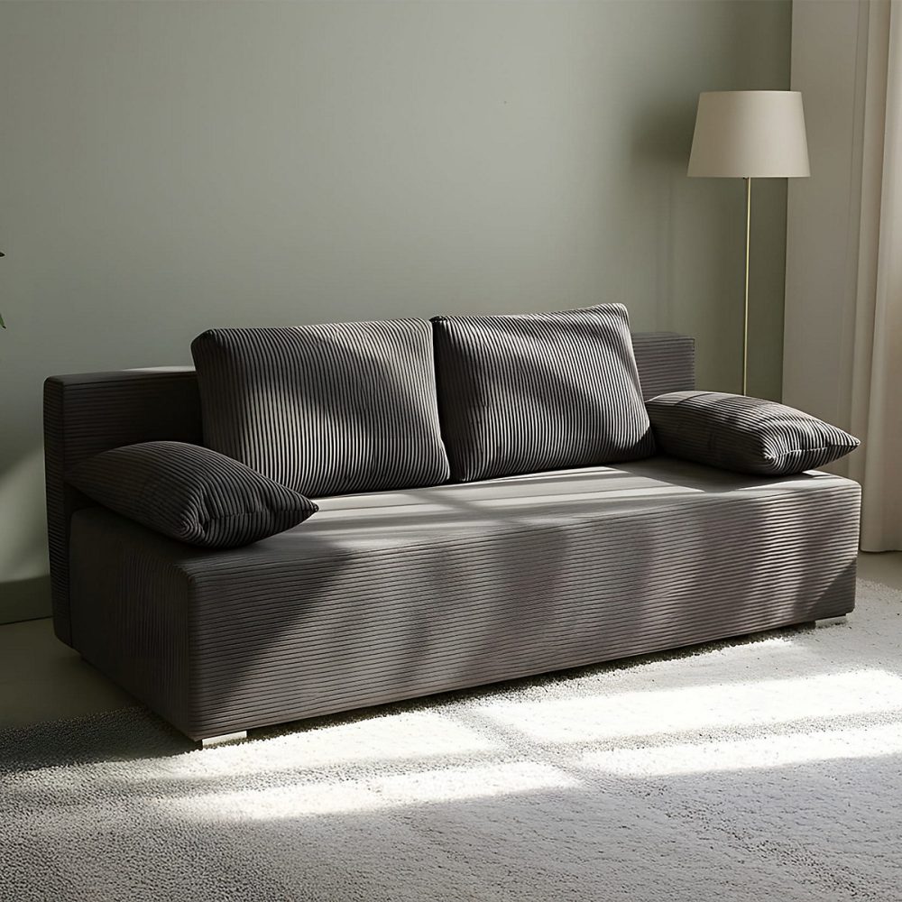 Canapé convertible avec coffre LUNERA – velours côtelé gris anthracite