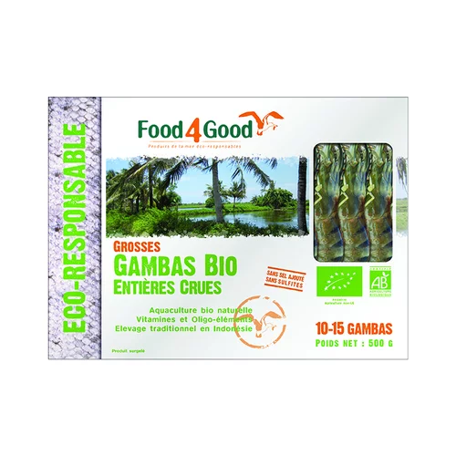 Pratique pour l’extérieur：Grosses Gambas bio entières crues Food4Good - 500 g