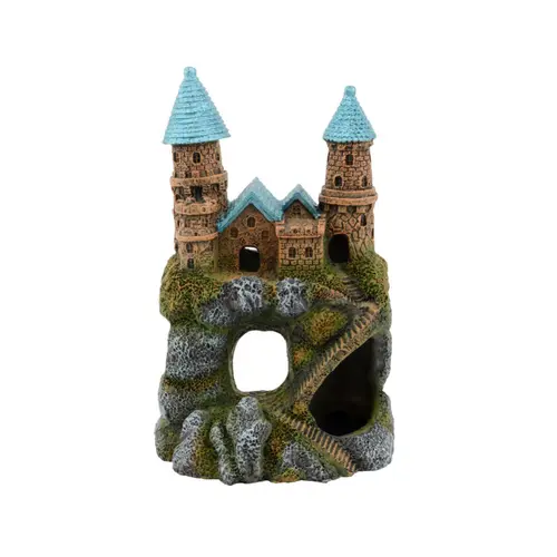 Pour vos projets extérieurs：Décoration pour aquarium coloris multicolore en résine château de montagne Aquatlantis - 6,5 x 9,5 x 14,5 cm
