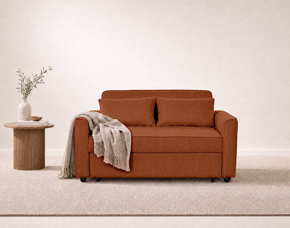 Ernest – Canapé droit 2 places convertible en velours côtelé | Best Mobilier