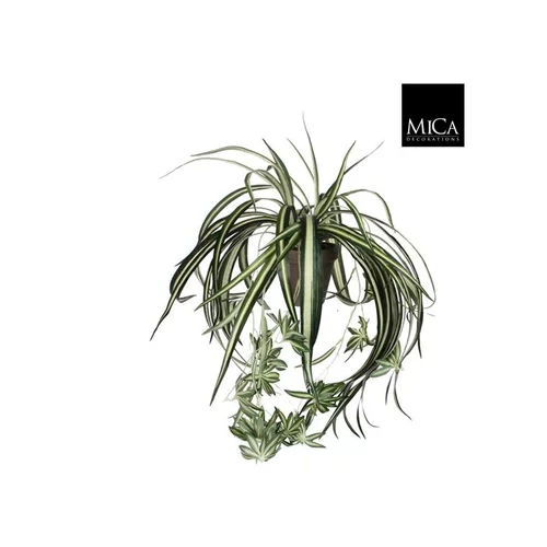 Espace vert malin：Chlorophytum artificiel vert en pot gris L45 x Ø 45 cm