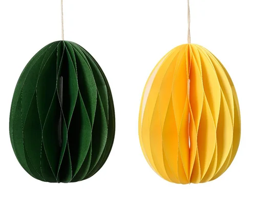 Pour vos espaces:Œufs en papiers x 2 vert et jaune - Ø 4,5 x H 6 cm