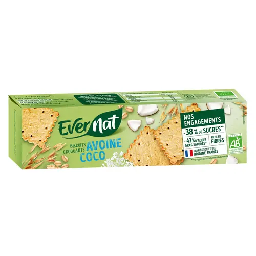 Le compagnon de vos extérieurs:Biscuits bio avoine coco Evernat - 100 g
