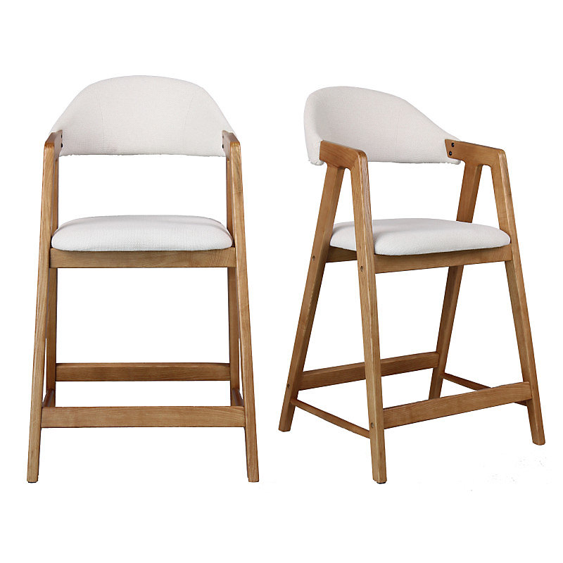 CAMILLE-Chaise de bar en Frêne naturel et tissu Trendy Ecru (x2) – Réf. JWCTXSKSH7876699186