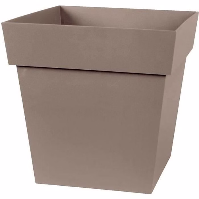 EDA Pot de fleur carré Toscane | 32 x 32 x H 32 cm – 22 L – Taupe
