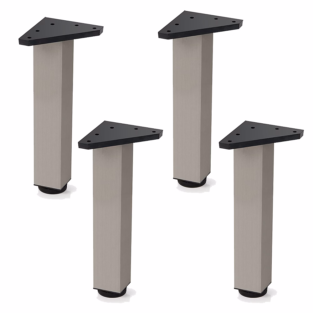 4 un. Pied carré pour table en aluminium 40 × 40mm hauteur 400mm inox mat avec régulateur de nivellement