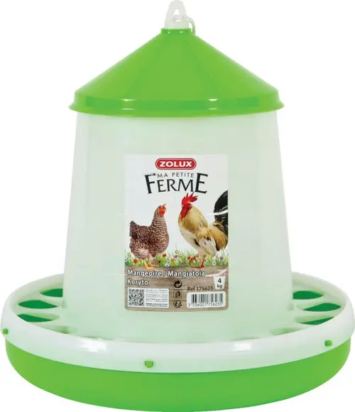 Pour vos moments en extérieur：Mangeoire silo pour basse-cour en plastique coloris vert Zolux Ma petite ferme - 4 kg