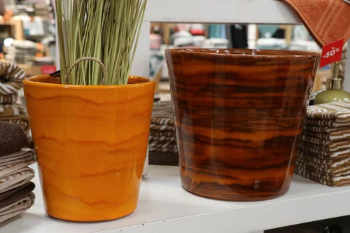 Malin au jardin:Pot en terre cuite émaillée orange Savane Les Poteries d’Albi Odyssée - Ø 18 x H 18 cm