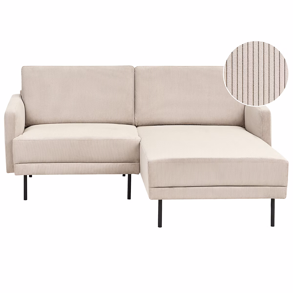 Canapé d'angle 2 places BREDA Velours côtelé Beige Côté gauche | Canapé