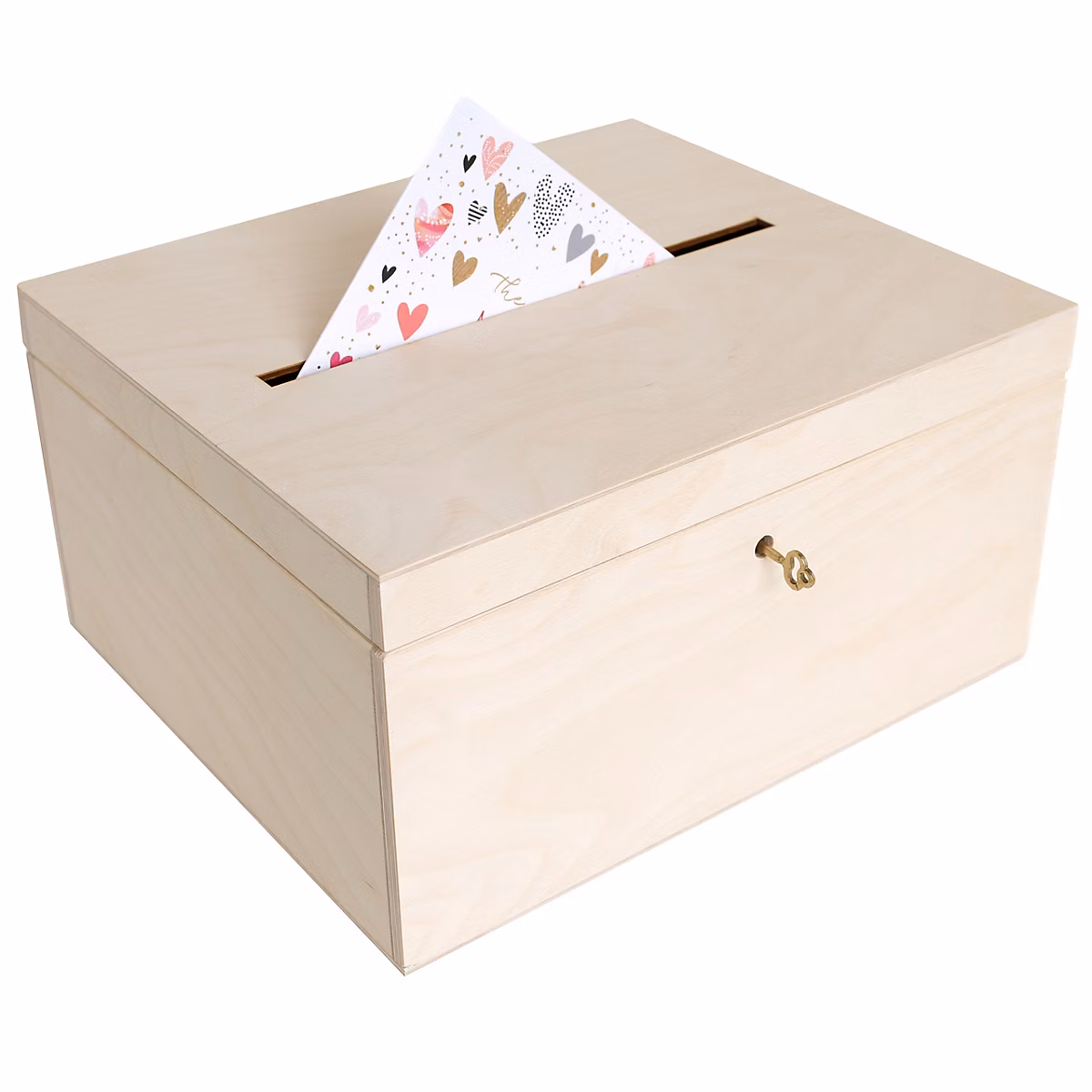 Creative Deco Boîte en Bois Naturel avec Couvercle et Clé – 29 × 25 × 15 cm | Boîte à Enveloppes | Souvenirs Mariage Anniversaire