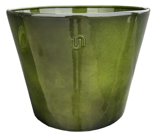 À découvrir pour l’extérieur：Pot évasé coloris vert en métal recyclé - 30,5 x 30,5 x 26.5 cm
