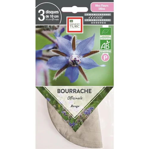 Jardin loisirs:Graines présemées de Bourrache officinale bio Ernest Turc - 3 ronds de 10 cm