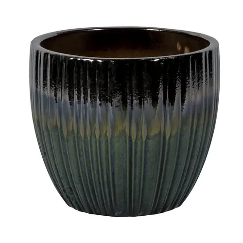 Choix nature：Pot coloris vert en grès émaillé - Ø 25,5 x 22 cm