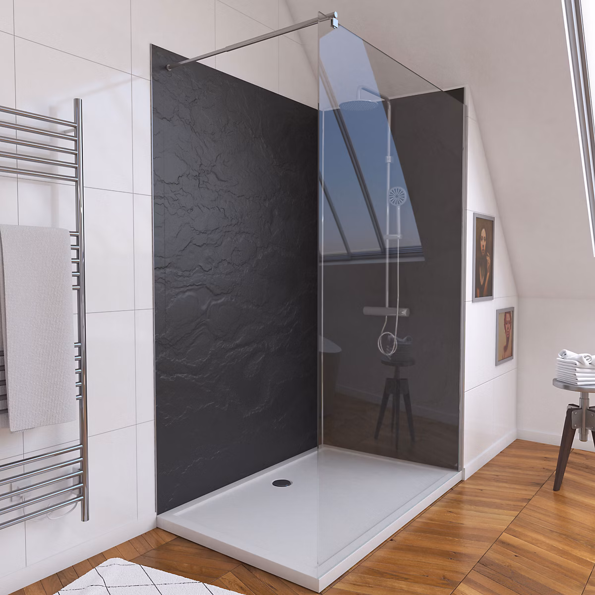 Paroi de douche – Ensemble complet douche à l'Italiennne avec Receveur 90x120 + Paroi transparent + Panneaux muraux