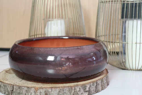 Confort au jardin:Coupe en terre émaillée marron Châtaigne Les poteries d'Albi Plume - Ø 20 x H 9 cm