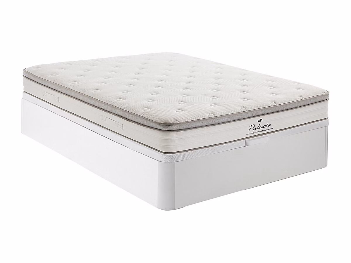 Ensemble 140 × 190 cm sommier coffre blanc + matelas ressorts ensachés 7 zones accueil TPE ép.28cm – ONEBIA de PALACIO
