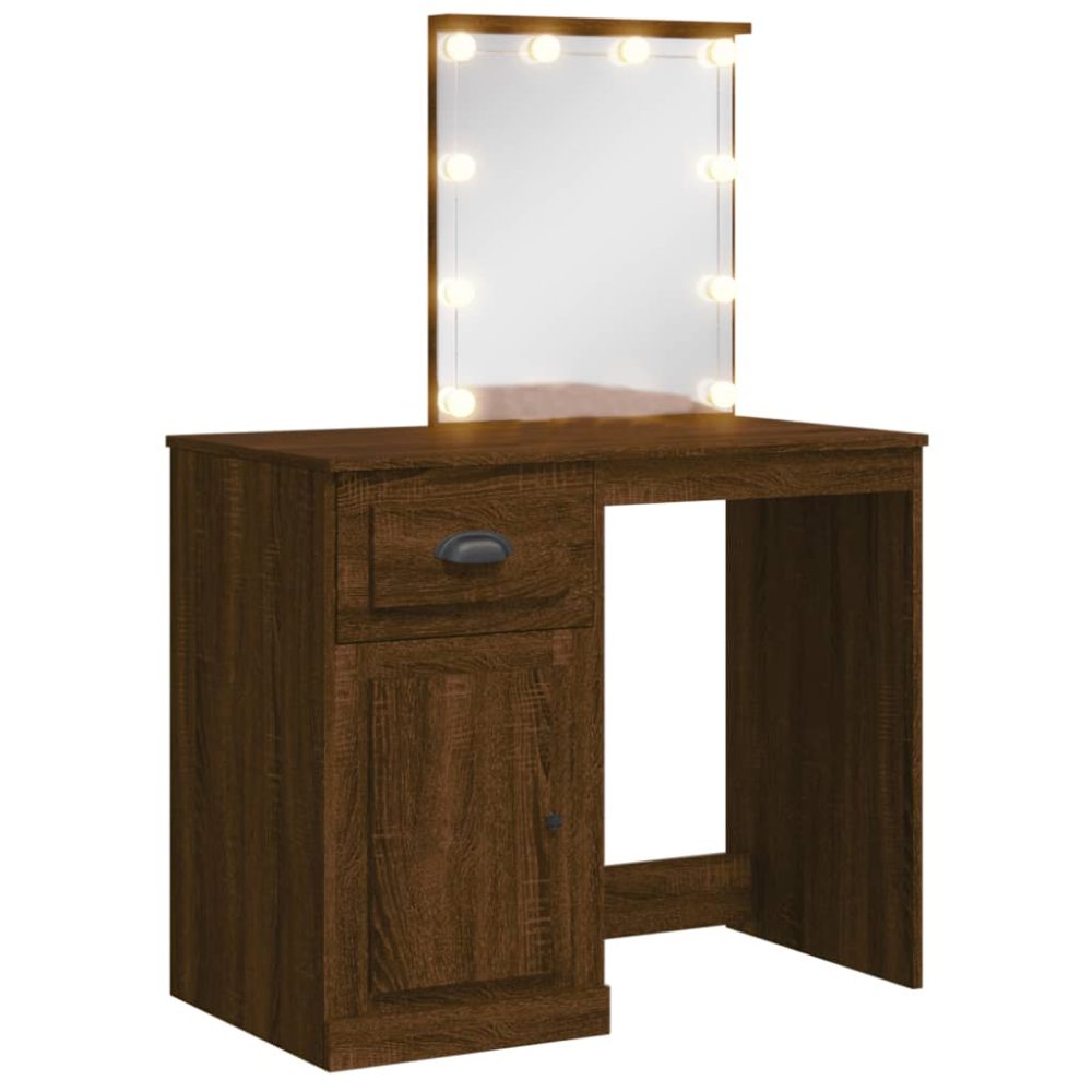 vidaXL Coiffeuse avec lumières LED chêne marron 90x42x132,5 cm – 5 cm 5V