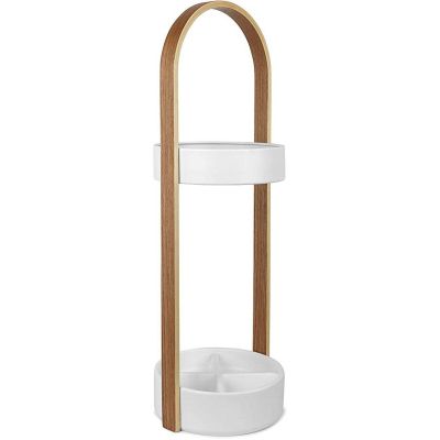 Porte parapluies bois et métal Hub (Blanc/Naturel)