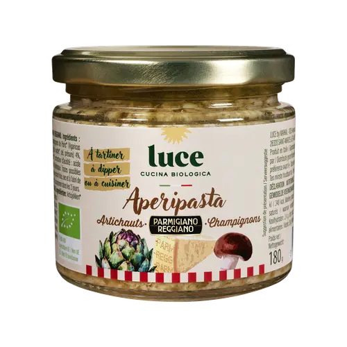 Inspiration jardin：Sauce bio Apéripasta artichauts champignons parmesan Luce - 180 g