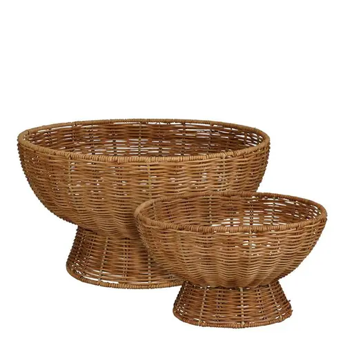 Jardin choix:Plateau de décoration en rotin naturel marron petit modèle - Ø 32 x H 17 cm
