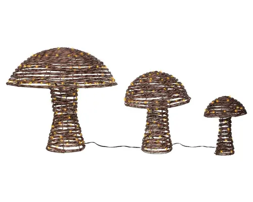 Le choix pour le jardin：Ensemble de 3 champignons en résine marron à 270 micro-LED blanc orangé pour extérieur - Ø 50 x H 45 cm