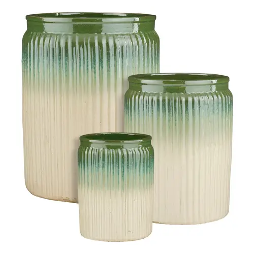 Jardin pour tous:Pot haut Lugano coloris vert en céramique - 40 x Ø 29 cm
