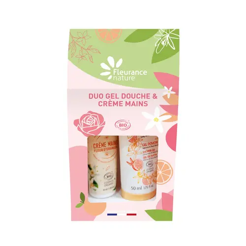 Jardin déco：Duo gel douche agrumes et crème mains bio fleur d’oranger Fleurance Nature - 50 + 30 ml