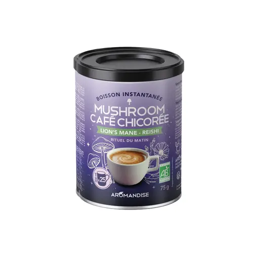 Espace vert moderne:Boisson instantanée Mushroom café chicorée bio Lion’s mane Aromandise - 75 g
