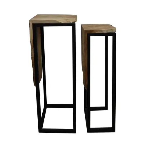 Pour la maison et l’extérieur:Table d’appoint en teck à socle noir - 23 x 22 x 70 cm