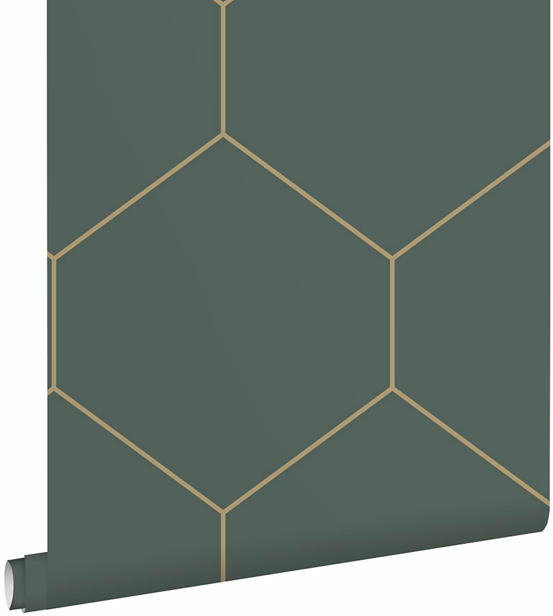 ESTAhome papier peint hexagone vert foncé et or 50 × 900 cm