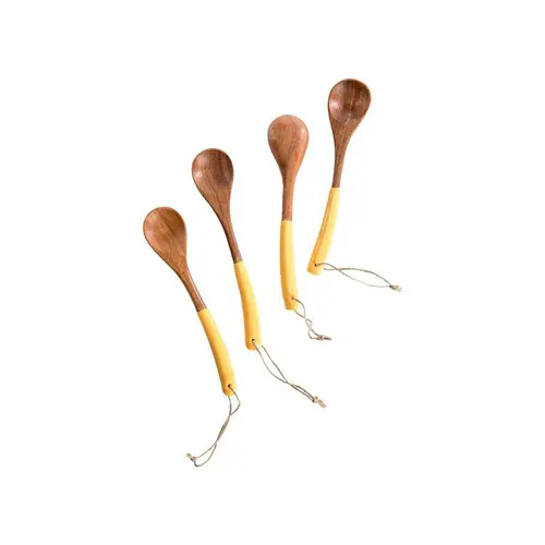 Vie extérieure：Petite cuillère ovale en bois jaune x 4 - 15 x 3 x 1 cm)